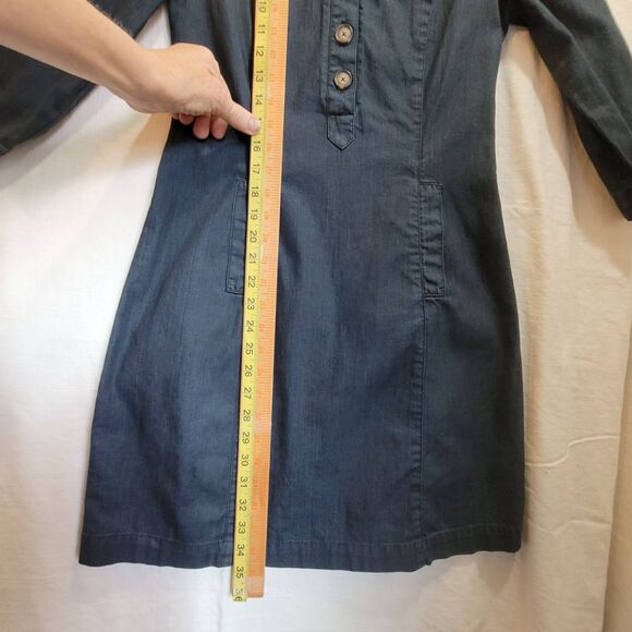 Boden Denim Shirt Dress Shift Womens 4 Dark Wash Long Sleeve Casual Button Knee - Picture 12 of 13
